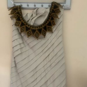 Cream pleaded mini dress full zipper back